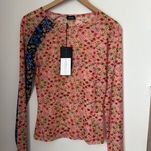 ATLEIN Floral Mesh Long Sleeve Top  Size M